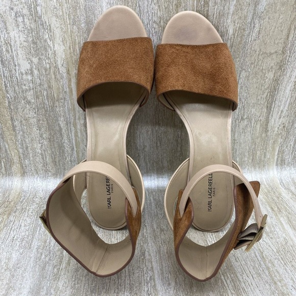 Karl Lagerfeld Amelie Brown Suede Leather Platform Wedge Open Toe Sandals US 9 - Picture 10 of 12